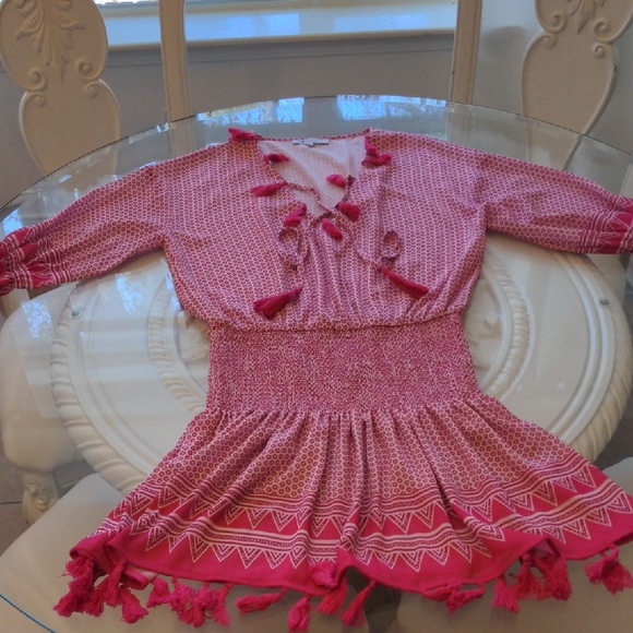 CEZELE  Pink Geometric Bohemian Summer Midi Dress Small - Picture 7 of 17